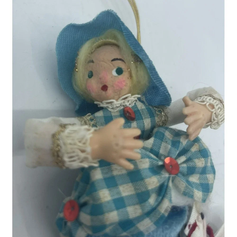2 Vtg 50s Christmas‎ Ornaments Velvet Silk Celluloid Hands Bo Peep Drummer Boy